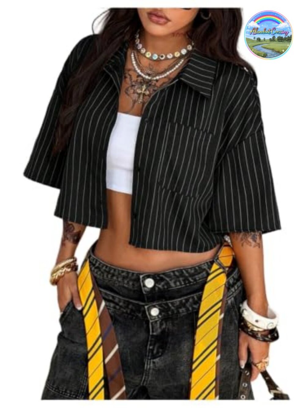 Women's Button Down Plaid Crop Top Short Sleeve Blouse